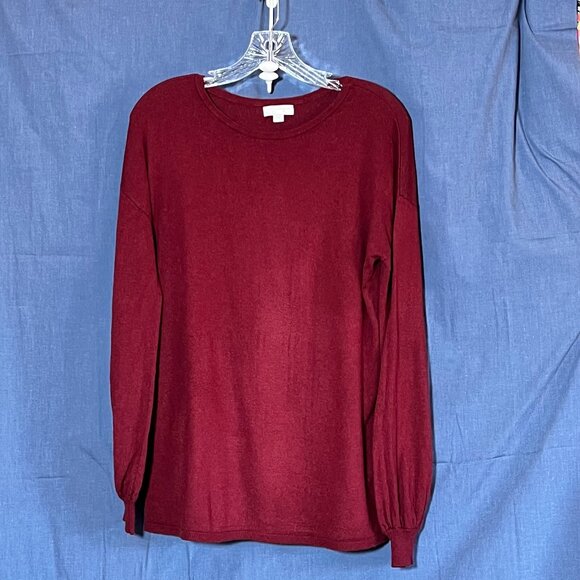 14th & Union scoop neck merlot burgundy sweater with gathered cuffs size M - Picture 2 of 6